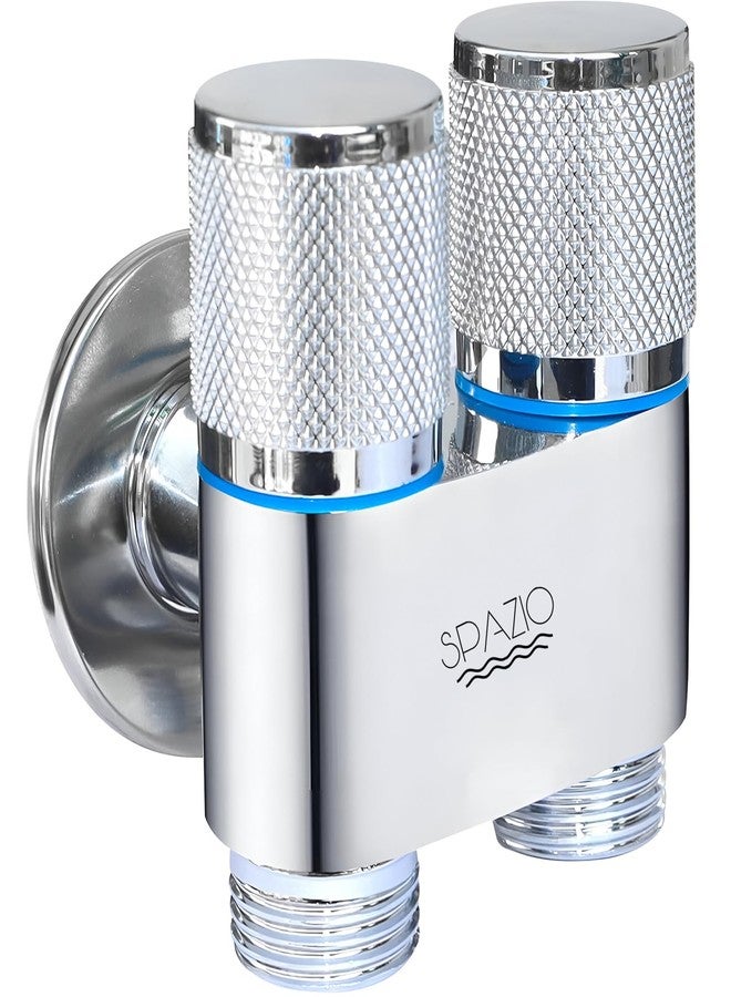 SPAZIO صنبور زاوية 2 في 1 من SPAZIO، فضي | صمام زاوية | صمام زاوية ثنائي الاتجاه (عبوة من قطعة واحدة) لحنفيات الحمام/حوض الغسيل ذات حافة جدارية، صنبور زاوية (نوع تركيب جداري) نحاسي - Image 1